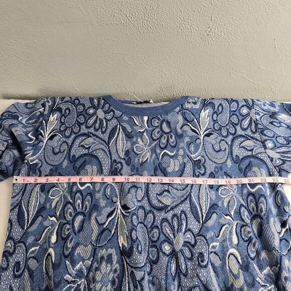 C.P. Sport VTG Floral Paisley Pullover Crewneck Blue Sweater L Cottage Retro - Picture 3 of 5